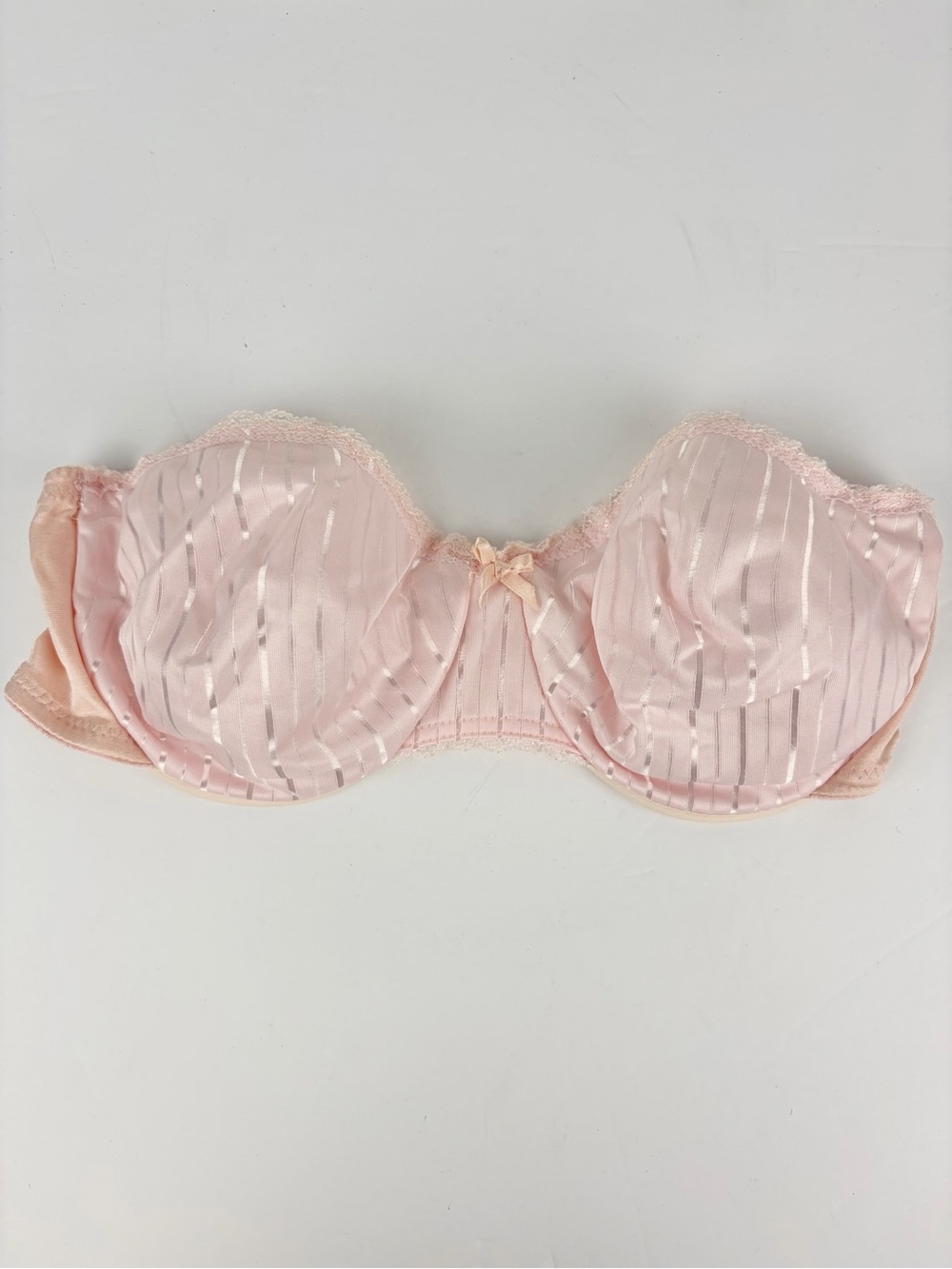 Vintage Strapless Pink Satin Striped Wired Nylon Bra 38C